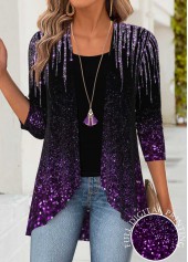 Rotita Bauchbedeckung Ombré Lila Langarm Leichte Strickjacke