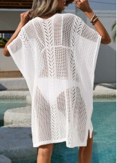 White swimwear,Plain Color swimwear,White V Neck Tummy Coverage Cover Up