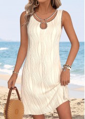 robe courte beige à col rond sans manches couvrant le ventre Rotita