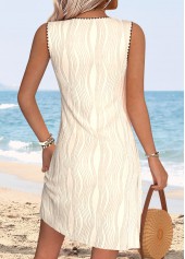 Beige dresses,Plain Color dresses,Everyday dresses,Casual dresses,ROTITA Tummy Coverage Beige Short Round Neck Sleeveless Dress