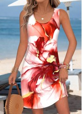 Robe courte blanche à imprimé floral et col rond Rotita couvrant le ventre