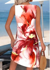 White dresses,Floral dresses,Plants dresses,Vacation dresses,Vacation dresses,ROTITA Tummy Coverage Floral Print White Short Round Neck Dress