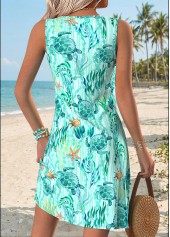 Mint Green dresses,Animal Print dresses,Vacation dresses,ROTITA Plus Size Tummy Coverage Marine Life Print Short Dress