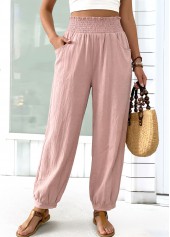 pantalon de jogging rose à taille élastique et taille haute