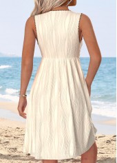 Beige dresses,Plain Color dresses,Everyday dresses,Casual dresses,ROTITA Tummy Coverage Beige Short V Neck Sleeveless Dress