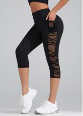 Schwarze eng anliegende Sporthose mit hohem Bund und elastischem Bund