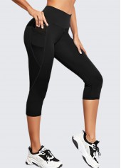 Schwarze eng anliegende Sporthose mit hohem Bund und elastischem Bund