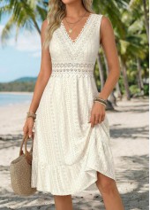 ROTITA Beige Shirred V Neck Sleeveless Dress