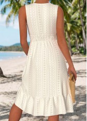 Beige dresses,Plain Color dresses,Vacation dresses,Vacation dresses,ROTITA Beige Shirred V Neck Sleeveless Dress
