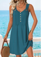 ROTITA Peacock Blue Tummy Coverage Short V Neck Sleeveless Dress