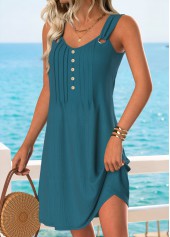 Peacock Blue dresses,Plain Color dresses,Vacation dresses,Vacation dresses,ROTITA Peacock Blue Tummy Coverage Short V Neck Sleeveless Dress