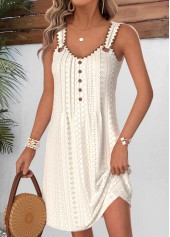 Beige dresses,Plain Color dresses,Vacation dresses,Vacation dresses,ROTITA Beige Tummy Coverage Short V Neck Sleeveless Dress