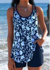 ROTITA Navy Curved Hem Ditsy Floral Print Tankini Set