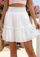 White bottoms,Plain Color bottoms,White Short Elastic Waist A Line Skirt