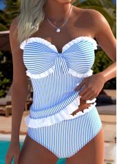 ROTITA Blue Tie Striped High Waisted Tankini Set