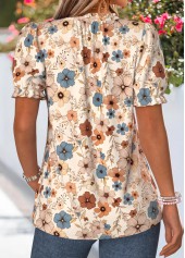 Multi Color tops,Floral tops,Plants tops,ROTITA Frill Floral Print Multi Color V Neck T Shirt