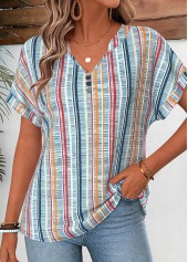 Multi Color tops,Striped tops,ROTITA Tummy Coverage Geometric Print Multi Color T Shirt