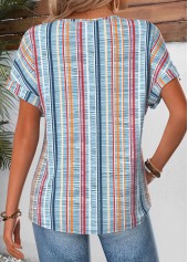 Multi Color tops,Striped tops,ROTITA Tummy Coverage Geometric Print Multi Color T Shirt