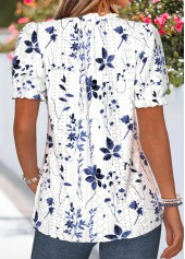 Navy tops,Floral tops,Plants tops,ROTITA Frill Floral Print Navy V Neck T Shirt