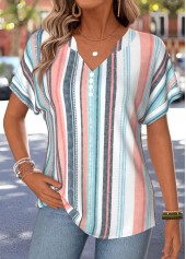 Rotita Split gestreiftes mehrfarbiges Kurzarm-T-Shirt