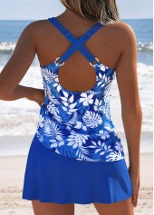 Dusty Blue swimwear,Plants swimwear,ROTITA Dusty Blue Twist Tropical Plants Print Tankini Set