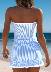 Light Blue swimwear,Striped swimwear,Geometric swimwear,ROTITA Light Blue Bowknot Striped Mid Waisted Tankini Set