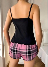 Pink loungewear,Plaid loungewear,Geometric loungewear,Plaid Pink Scoop Neck Sleeveless Lounge Top and Shorts