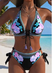 ROTITA Multi Color Lace Up Floral Print Bikini Set