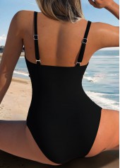 Black swimwear,Floral swimwear,Plants swimwear,ROTITA Black Cut Out Floral Print One Piece Swimwear