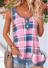 ROTITA Layered Plaid Pink Scoop Neck Sleeveless Tank Top