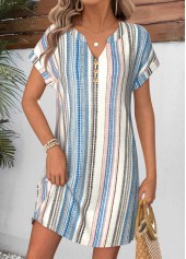 Robe courte fendue à col fendu Rotita multicolore à rayures couvrant le ventre