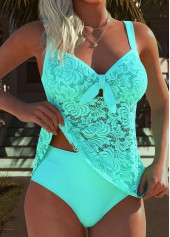 Cyan swimwear,Plain Color swimwear,ROTITA Cyan Tummy Coverage Mid Waisted Tankini Set