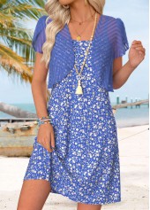 Robe et cardigan deux pièces Rotita bleu violacé à imprimé floral discret
