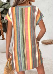 Multi Color dresses,Striped dresses,Geometric dresses,Everyday dresses,Casual dresses,ROTITA Multi Color Tummy Coverage Short Split Neck Dress