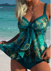 ROTITA Peacock Blue Tie Tribal Print Mid Waisted Tankini Set