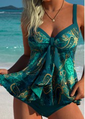 Peacock Blue swimwear,Tribal swimwear,ROTITA Peacock Blue Tie Tribal Print Mid Waisted Tankini Set
