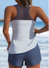 Dusty Blue swimwear,Striped swimwear,Geometric swimwear,ROTITA Dusty Blue Two-piece Striped Mid Waisted Tankini Set