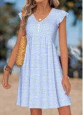 Light Blue dresses,Striped dresses,Geometric dresses,Vacation dresses,Vacation dresses,ROTITA Light Blue Striped Shirred Short V Neck Dress