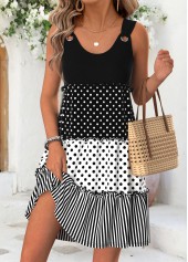 Robe courte sans manches à imprimé géométrique noir Rotita