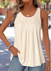 ROTITA Curved Hem Beige Scoop Neck Sleeveless Tank Top