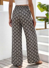 Black bottoms,Geometric bottoms,Geometric Print Black Straight Leg Elastic Waist Pants