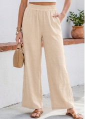 Beige Straight Leg Elastic Waist High Waisted Pants