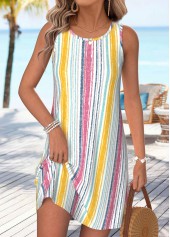 Robe courte sans manches à col rond multicolore Rotita couvrant le ventre