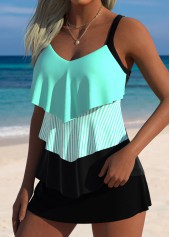 Mint Green swimwear,Contrast Color swimwear,ROTITA Mint Green Tummy Coverage Mid Waisted Tankini Set