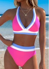 ROTITA Hot Pink Patchwork Mid Waisted Bikini Set