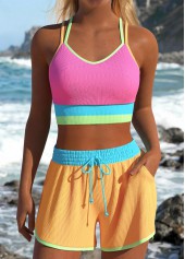 Multi Color swimwear,Contrast Color swimwear,ROTITA Multi Color Layered Mid Waisted Bikini Set