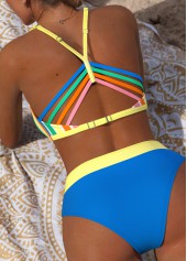 Blue swimwear,Striped swimwear,Geometric swimwear,ROTITA Blue Two-piece Striped Mid Waisted Bikini Set