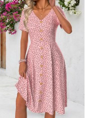 ROTITA Polka Dot Pink V Neck Short Sleeve Dress