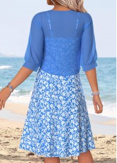 Blue dresses,Floral dresses,Plants dresses,Vacation dresses,Vacation dresses,ROTITA Blue Floral Print Two-piece V Neck Dress and Cardigan