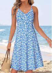 Blue dresses,Floral dresses,Plants dresses,Vacation dresses,Vacation dresses,ROTITA Blue Floral Print Two-piece V Neck Dress and Cardigan